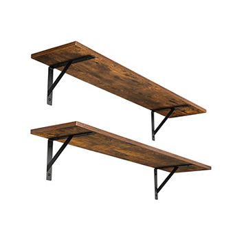 Long Wall Shelves 31.5 Inch Set of 2 Floating Storage Shelves with Metal Brackets for Living Room