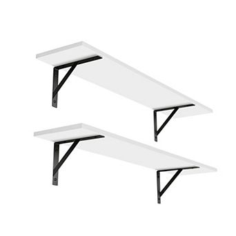 Long Wall Shelves 31.5 Inch Set of 2 Floating Storage Shelves with Metal Brackets for Living Room