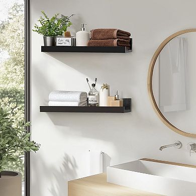 12" Floating Wall Ledge Shelves with Lip Set of 2 Wood Mounted Picture Display Storage for Office