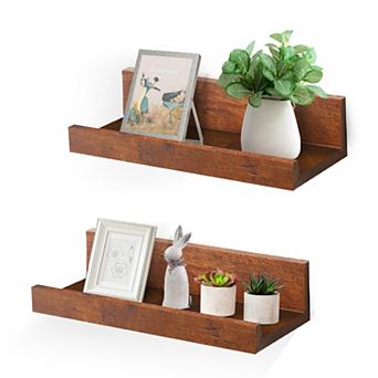 12" Floating Wall Ledge Shelves with Lip Set of 2 Wood Mounted Picture Display Storage for Office
