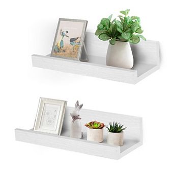 12" Floating Wall Ledge Shelves with Lip Set of 2 Wood Mounted Picture Display Storage for Office