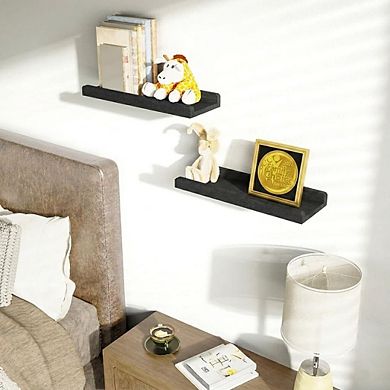 Floating Shelves Wall Mounted Set of 2 17 Inch Rustic Solid Wood Storage Shelf with Protective Ledge