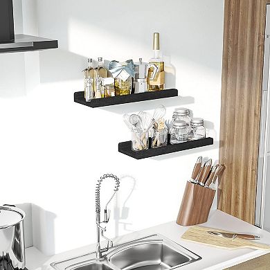 Floating Shelves Wall Mounted Set of 2 17 Inch Rustic Solid Wood Storage Shelf with Protective Ledge