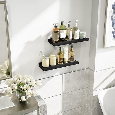 Floating Shelves Wall Mounted Set of 2 17 Inch Rustic Solid Wood Storage Shelf with Protective Ledge