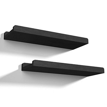 Floating Shelves Wall Mounted Set of 2 17 Inch Rustic Solid Wood Storage Shelf with Protective Ledge