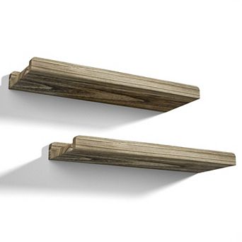 Floating Shelves Wall Mounted Set of 2 17 Inch Rustic Solid Wood Storage Shelf with Protective Ledge
