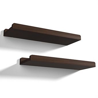 Floating Shelves Wall Mounted Set of 2 17 Inch Rustic Solid Wood Storage Shelf with Protective Ledge