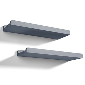 Floating Shelves Wall Mounted Set of 2 17 Inch Rustic Solid Wood Storage Shelf with Protective Ledge