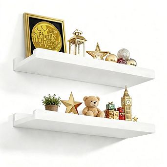 Floating Shelves Wall Mounted Set of 2 17 Inch Rustic Solid Wood Storage Shelf with Protective Ledge