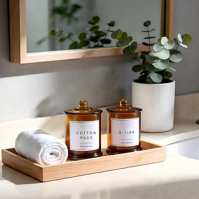 Qtip Holder Cotton Pad Dispenser Glass Jars 16oz 2 Pack Bathroom Organizer Storage Canisters