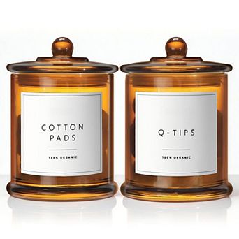 Qtip Holder Cotton Pad Dispenser Glass Jars 16oz 2 Pack Bathroom Organizer Storage Canisters