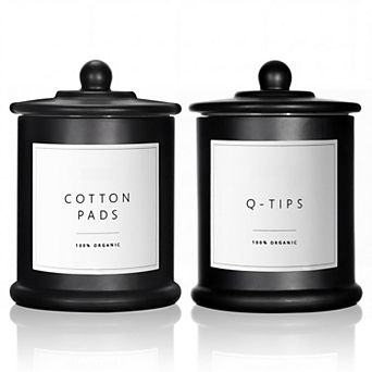Qtip Holder Cotton Pad Dispenser Glass Jars 16oz 2 Pack Bathroom Organizer Storage Canisters