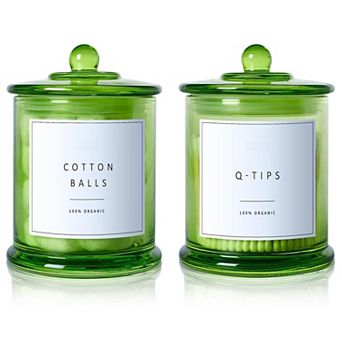 Qtip Holder Cotton Pad Dispenser Glass Jars 16oz 2 Pack Bathroom Organizer Storage Canisters