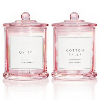 Qtip Holder Cotton Pad Dispenser Glass Jars 16oz 2 Pack Bathroom Organizer Storage Canisters