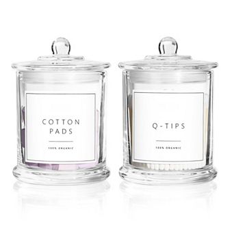 Qtip Holder Cotton Pad Dispenser Glass Jars 16oz 2 Pack Bathroom Organizer Storage Canisters