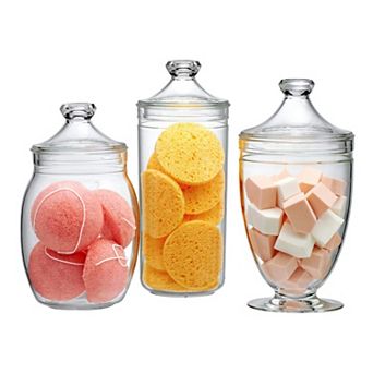 Adore Plastic Jars 3 pc Set 52/46/46 Oz With Lids Bathroom Canisters Candy Buffet Wedding Display