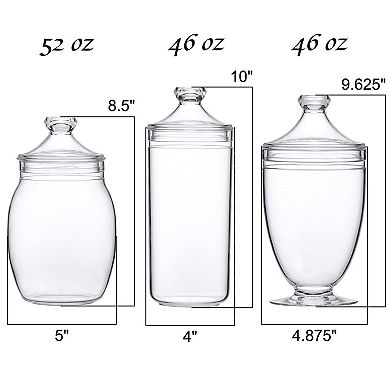 Adore Plastic Jars 3-Piece Set 52/46/46 Oz With Lids Bathroom Canisters Candy Buffet Wedding Display