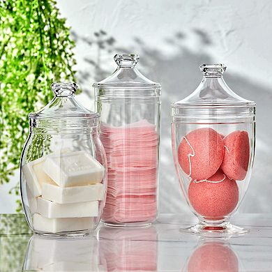 Adore Plastic Jars 3-Piece Set 52/46/46 Oz With Lids Bathroom Canisters Candy Buffet Wedding Display