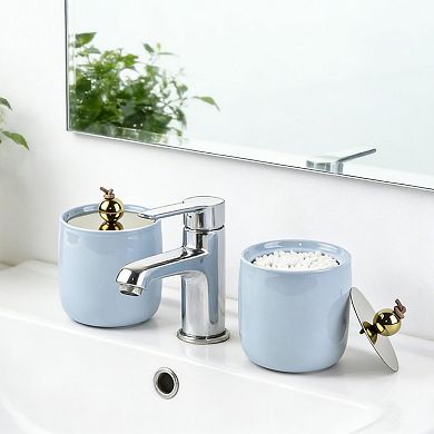 2 Pack Ceramic Qtip Holder Dispenser With Lids Bathroom Vanity Organizer Canister Cotton Swabs