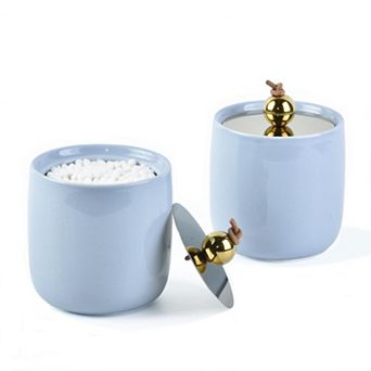 2 Pack Ceramic Qtip Holder Dispenser With Lids Bathroom Vanity Organizer Canister Cotton Swabs