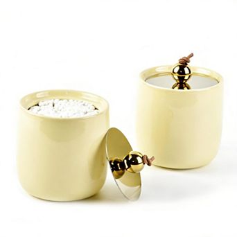 2 Pack Ceramic Qtip Holder Dispenser With Lids Bathroom Vanity Organizer Canister Cotton Swabs