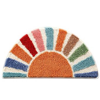 Boho Half Circle Bath Mat 16x30 Soft Absorbent Non Slip Washable Bathroom Rug Sun Pattern