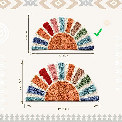 Boho Half Circle Bath Mat 16x30 Soft Absorbent Non Slip Washable Bathroom Rug Sun Pattern