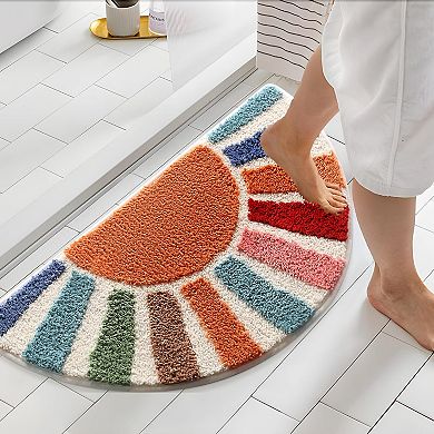 Boho Half Circle Bath Mat 16x30 Soft Absorbent Non Slip Washable Bathroom Rug Sun Pattern