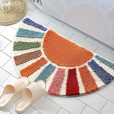 Boho Half Circle Bath Mat 16x30 Soft Absorbent Non Slip Washable Bathroom Rug Sun Pattern