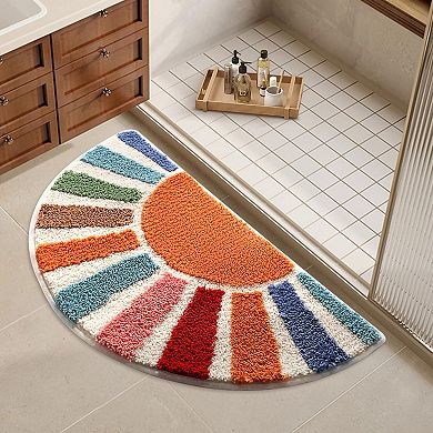 Boho Half Circle Bath Mat 16x30 Soft Absorbent Non Slip Washable Bathroom Rug Sun Pattern