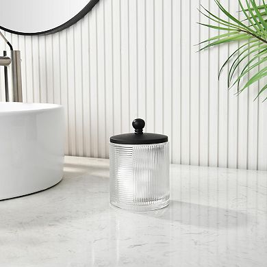 Clear Glass Ribbed Jar with Metal Lid for Bathroom Storage Cotton Balls Q-Tips