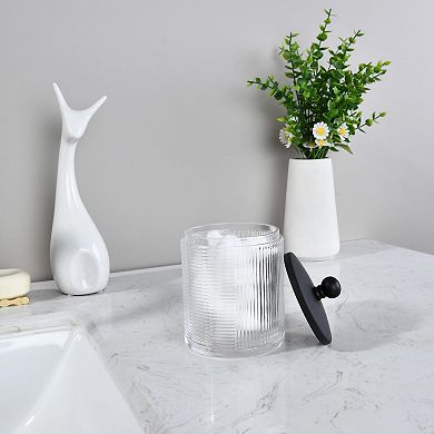 Clear Glass Ribbed Jar with Metal Lid for Bathroom Storage Cotton Balls Q-Tips