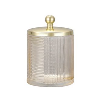 Clear Glass Ribbed Jar with Metal Lid for Bathroom Storage Cotton Balls Q-Tips