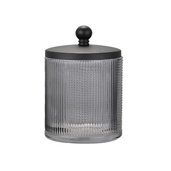 Clear Glass Ribbed Jar with Metal Lid for Bathroom Storage Cotton Balls Q-Tips