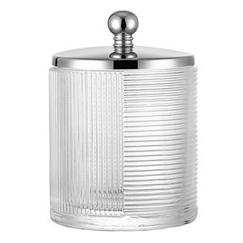 Clear Glass Ribbed Jar with Metal Lid for Bathroom Storage Cotton Balls Q-Tips