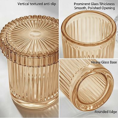 2 Pack Glass Qtip Holder Dispenser Bathroom Canister Jars With Lids Vanity Storage Organizer