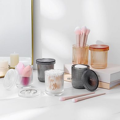 2 Pack Glass Qtip Holder Dispenser Bathroom Canister Jars With Lids Vanity Storage Organizer