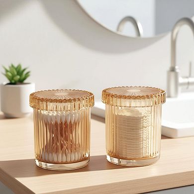 2 Pack Glass Qtip Holder Dispenser Bathroom Canister Jars With Lids Vanity Storage Organizer