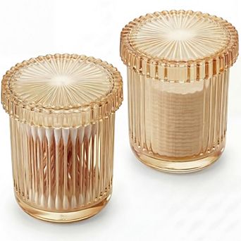 2 Pack Glass Qtip Holder Dispenser Bathroom Canister Jars With Lids Vanity Storage Organizer