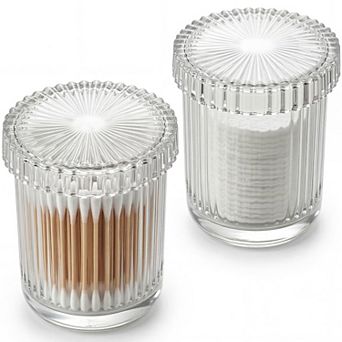 2 Pack Glass Qtip Holder Dispenser Bathroom Canister Jars With Lids Vanity Storage Organizer