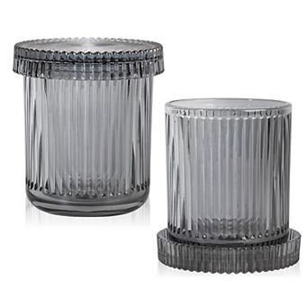 2 Pack Glass Qtip Holder Dispenser Bathroom Canister Jars With Lids Vanity Storage Organizer