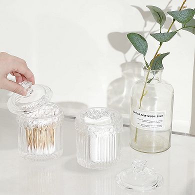 2 Pack Glass Qtip Holder Jars with Lids Bathroom Vanity Organizer Storage Canister for Cotton Swabs