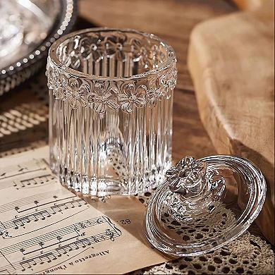 2 Pack Glass Qtip Holder Jars with Lids Bathroom Vanity Organizer Storage Canister for Cotton Swabs