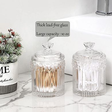2 Pack Glass Qtip Holder Jars with Lids Bathroom Vanity Organizer Storage Canister for Cotton Swabs
