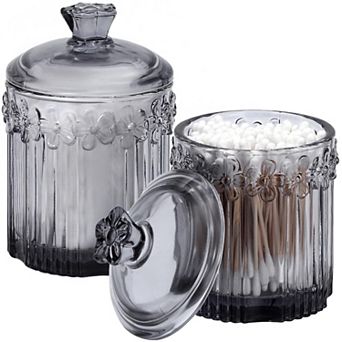 2 Pack Glass Qtip Holder Jars with Lids Bathroom Vanity Organizer Storage Canister for Cotton Swabs