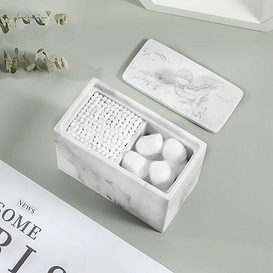 Cotton Swab Holder Canister With Lid 2 Compartments Dispenser Storage Box Cosmetics Organizer