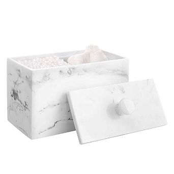 Cotton Swab Holder Canister With Lid 2 Compartments Dispenser Storage Box Cosmetics Organizer