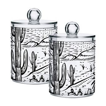 2 pc 14oz Clear Plastic Bathroom Storage Jars with Lid, Qtip Holder Dispenser for Cotton Swab Ball
