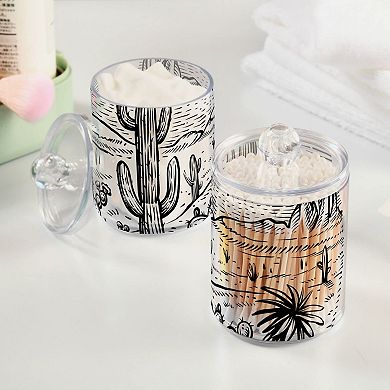 2PCS 14oz Clear Plastic Bathroom Storage Jars with Lid, Qtip Holder Dispenser for Cotton Swab Ball