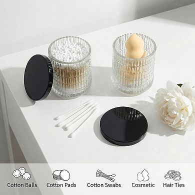 2 Pack Glass Qtip Holder Bathroom Jars with Lids, Cotton Balls Swabs Floss Organizer, Vintage Vanity